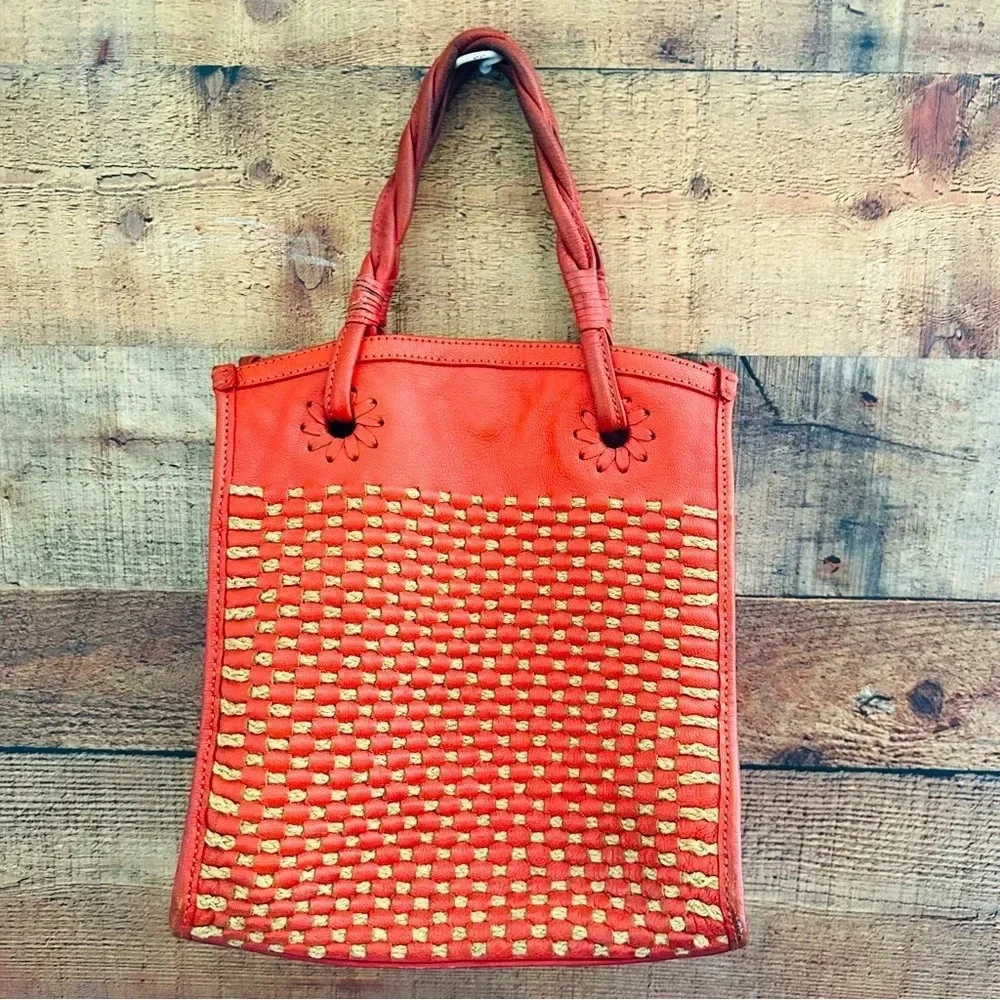 Jack Rogers Leather Straw Satchel Bag